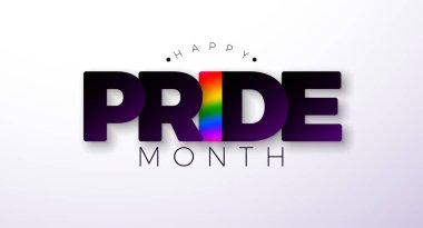 Gökkuşağı Bayraklı Mutlu Gurur Ayı Tasarımı Beyaz Arkaplanda 3d Metin Etiketi. Aşk, Aşk İnsan Hakları ya da Çeşitlilik Konseptidir. Vector LGBTQ Olay Sancak Tasarımı Kartpostal, Sancak, Tebrik