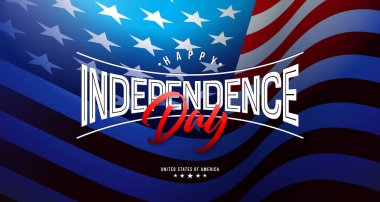 4 Temmuz Bağımsızlık Günü Banner Illustration with Typography Text Label on American Flag background. Vector 4 Temmuz Ulusal Kutlama Tasarımı ile Pilotluk Mektubu, Kartpostal