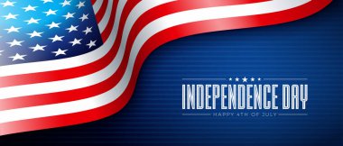 Amerikan Vektör İllüzyonu 'nun 4 Temmuz Bağımsızlık Günü. Mavi Arkaplanda Amerikan Bayrağı, Altın Yıldız ve Düşen Konfeti ile. 4 Temmuz Tipografi Mektubuyla Ulusal Kutlama Tasarımı