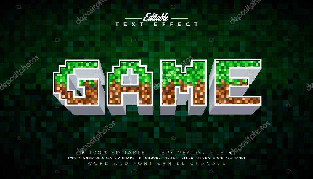 Pixel Editable Text Effect Design Illustrator Graphic Style with Customizable 3d Minecraft Video Game Font on Retro Block Background. Vector Premium Typography Lettering Illustration Template for