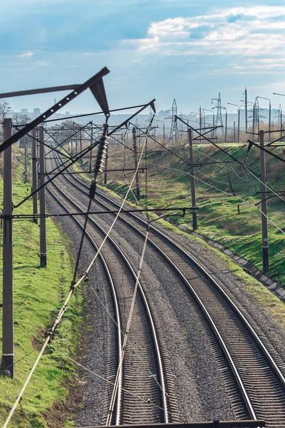 Líneas Ferroviarias Eléctricas Zona Industrial Ciudad —  Fotos de Stock