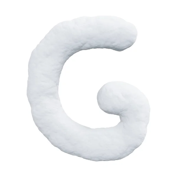 雪で作られた手紙G 白い背景の冬のフォント 現実的な3Dレンダリング — ストック写真