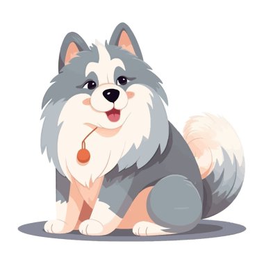 Alaska Malamute köpeği, beyaz kawaii tarzında. Vektör illüstrasyonu.