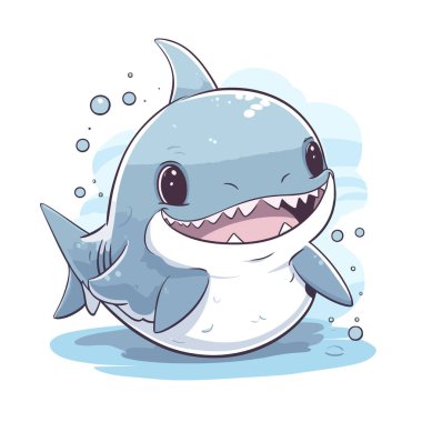 Şirin kawaii köpekbalığı chibi maskot vektör çizgi film stili. vektör illüstrasyonu.