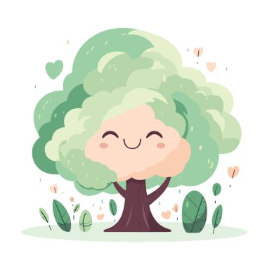 Kawaii tarzında komik bir çizgi film ağacı. vektör illüstrasyonu.