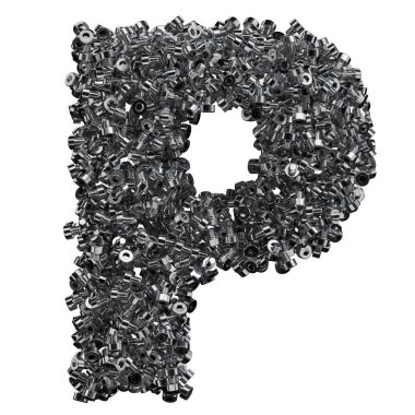 Alphabet made of steel bolts, letter p. clipart