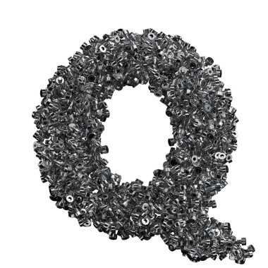 Alphabet made of steel bolts, letter q. clipart
