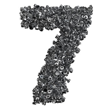 Alphabet made of steel bolts, number 7. clipart