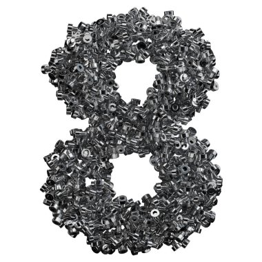 Alphabet made of steel bolts, number 8. clipart