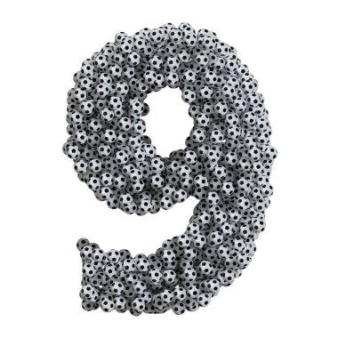 Alfabe futbol toplarından yapılma, 9 numara..