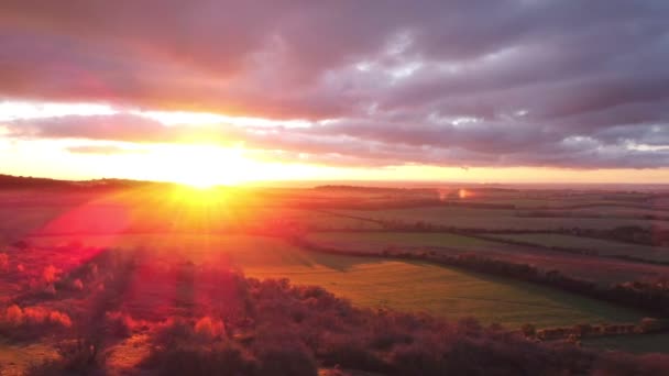 Drone Aerial Wideo Ustanowienia Zdjęcia Wsi Oxfordshire Zachodzie Słońca — Wideo stockowe