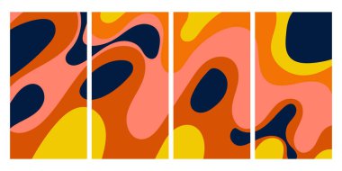 Turuncu, pembe, sarı ve mavi dört renkli soyut panel. Grafik tasarımı, arkaplan, yazdırma materyalleri ve web tasarım projeleri için mükemmel.