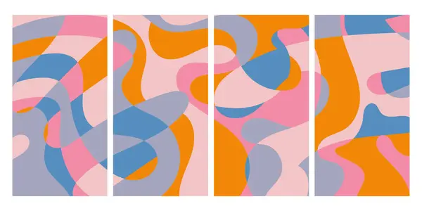 Pembe, mavi ve turuncu olmak üzere dört renkli soyut bölüm. Modern tasarım konseptleri, arka planlar veya yaratıcı projeler için idealdir. Damgalamak için harika..