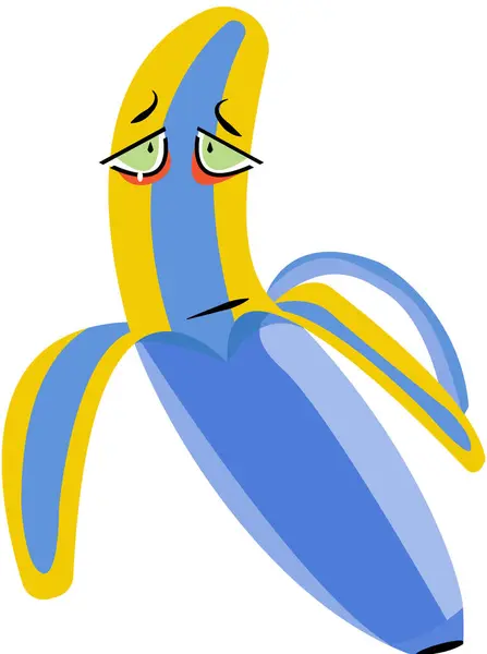 stock vector Blue and yellow banana with sad eyes and frown, great for showcasing emotions in food illustrations or creating unique character designs.