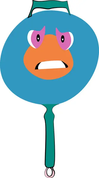 Kızgın bir yüzü ve deniz mavisi sapı olan mavi tava mutfak ürünleri, mutfak içeriği veya ilginç karakter tasarımları için mükemmel..