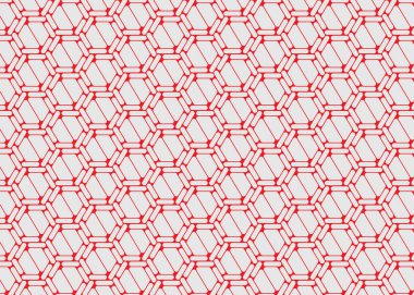 Kırmızı kıvrımlı çizgilerin tekrarlayarak altıgen oluşturması. Özgeçmiş, tekstil, ambalaj tasarımı ve dinamik görsellere ihtiyaç duyan soyut kavramlar için mükemmel..