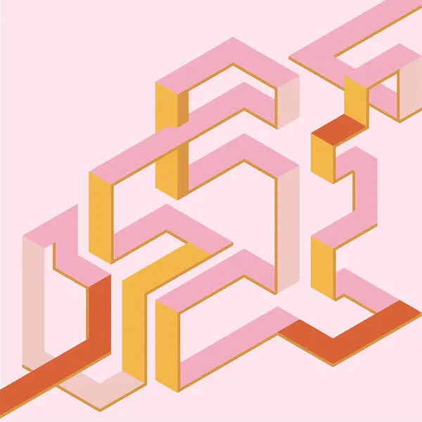 Pembe, turuncu, altın izometrik şekiller posterler, sosyal medya, markalaşma ve modaya uygun, modern estetik arka planlar için mükemmel..