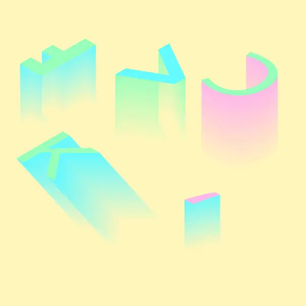 Pastel sarı arka planda beş geometrik şekil. Grafik tasarım projeleri, sosyal medya paylaşımları ve modern markalaşma materyalleri için mükemmel..