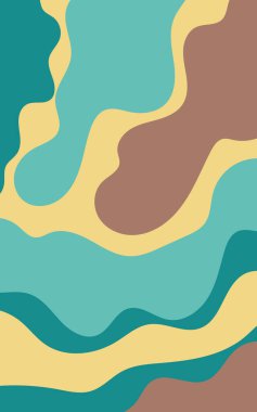 Deniz mavisi, sarı ve kahverengi renklerde dalgalı soyut desen. Geçmişler, tasarımlar, tekstil ve modern sanatsal projeler için harika..