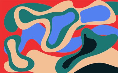 Kırmızı, mavi, yeşil, şeftali ve siyah renklerden oluşan soyut bir arkaplan. Yaratıcı projeler, arka planlar, tasarımlar ve pazarlama malzemeleri için ideal.