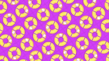 Mor zemin üzerinde beyaz noktalar olan sarı dairelerin tekrarlanan deseni. Tekstil baskıları, ambalaj kağıtları ve dijital arka planlar için uygun.