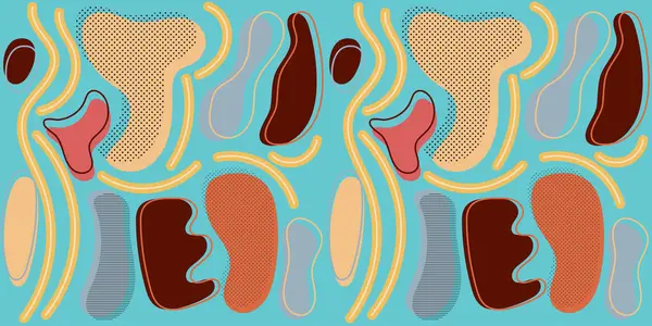 Açık mavi arkaplanda kırmızı, mavi, yeşil ve kahverengi ile soyut geometrik şekiller. Modern grafik tasarım projeleri için uygundur.