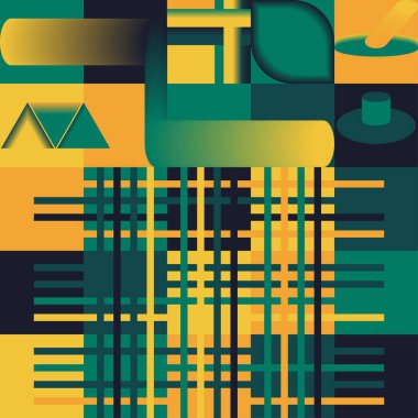 Abstract geometric design with green, yellow, and black rectangles and lines creating a grid pattern. Ideal for backgrounds, banners, or digital art projects. clipart