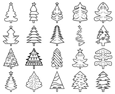 Minimalist Noel Ağacı Simgesi 20 Simge Ayarla