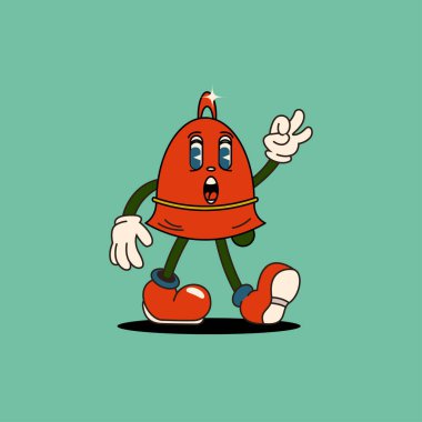 Kırmızı ayakkabılı, kolları ve bacakları olan kırmızı bir çan karakteri. Eğlence için mükemmel, ses, uyarı ve bildirimlerle ilgili eğlenceli tasarımlar.