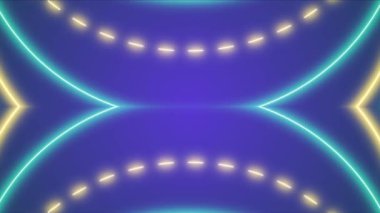 Bu soyut arkaplanın modern ritmini deneyimleyin. Parlak neon kıvrımlar ve kesik çizgiler içeren bu döngü, projelerinize modern enerjinin bir dokunuşunu eklemek için mükemmeldir.. 