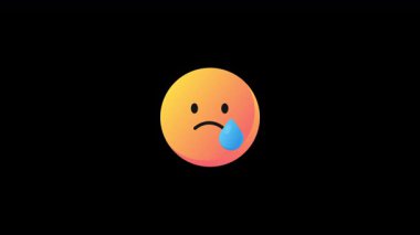 4K Animasyon üzgün turuncu emoji ve tek bir mavi gözyaşı. Şeffaf arka plan. alfa kanalı.
