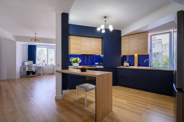 Stylish Large Studio Apartment Kitchen Open Living Room Good Renovation — Foto Stock