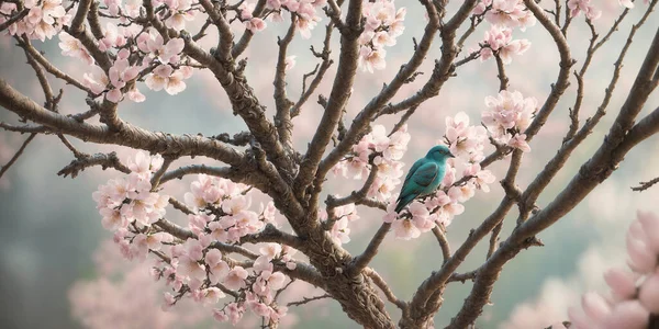 Zbliżenie Kwitnących Gałęzi Sakury Świeżymi Kwiatami Ozdobione Stylizowane Obrazy Stockowe bez tantiem