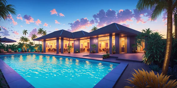 Luxury Holiday Villa Big Swimming Pool Coast Ocean Tropical Climate — 스톡 사진