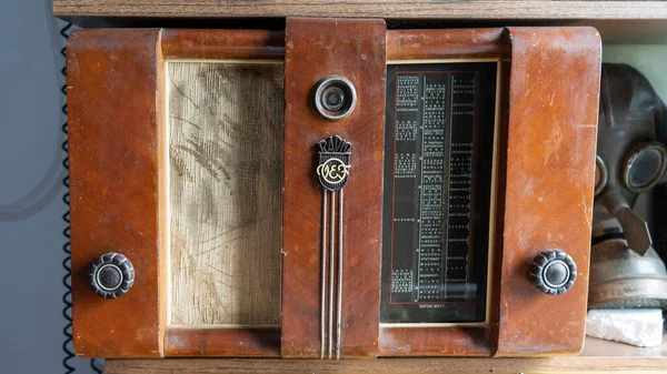 Ancien Récepteur Radio Vintage Antique Vieux Récepteur Brun Radio Soviétique — Photo