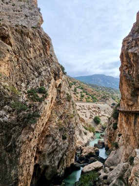 The Kings Little Path. The Famous Walkway Along the Steep Walls of a Narrow Gorge in El Chorro, Andalusia, Spain