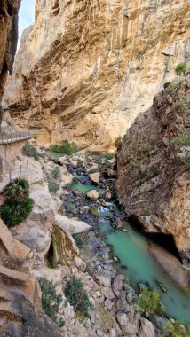 The Kings Little Path. The Famous Walkway Along the Steep Walls of a Narrow Gorge in El Chorro, Andalusia, Spain