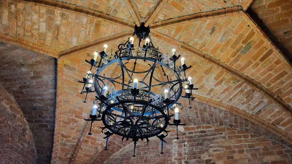 Old Chandelier Interior Old Tower Trakai Castle Vintage Lamp Hanging — Stock Photo, Image