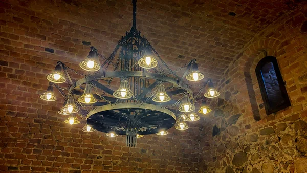 Old Chandelier Interior Old Tower Trakai Castle Vintage Lamp Hanging — Stock Photo, Image