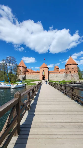 Trakai Medieval Gothic Island Castle Localizado Lago Galve Tiro Aéreo — Fotografia de Stock