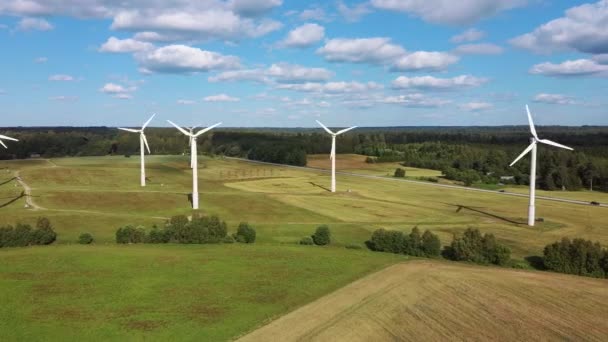 Aerial View Wind Farm Wind Park High Wind Turbines Generation — Stock Video