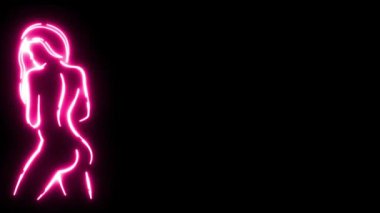 Soyut Neon Parlayan Kadın Görüntü Görüntü Arkaplanı 4K. Siyah Arkaplan 'da Parlayan Neon Simgesi Kız Ana Hattı. Neon İşaretli Vücut Sembolleri. Georgious Kadın Vücut Çizgileri