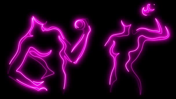 筋肉の女性のボディ ネオン ノーンの輝く概説されたシルエット ジムの概念 ブラック バックグラウンドのネオン アイコンガールのアウトライン ネオンはボディシンボルをサインします ジョージア ボディライン — ストック動画