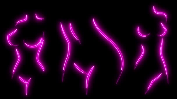 Abstract Neon Glowing Female Woman Outlined Body Silhouettes Video Background — Vídeo de Stock