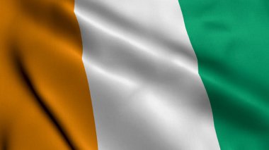 Fildişi Sahil Bayrağı. Fildişi Sahili Bayraklarının Kumaş Saten dokusu 3 boyutlu illüstrasyon. Fildişi Kıyısı Cumhuriyetinin Gerçek Doku Bayrağı