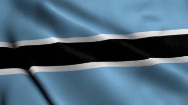 Botswana Bayrağı. Botswana 'nın Saten Kumaş Dokusu 3 boyutlu çizimi. Botswana Cumhuriyeti 'nin Gerçek Doku Bayrağı