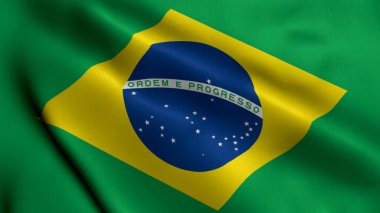 Brezilya Bayrağı. Brezilya 'nın Saten Kumaş Dokusu 3 boyutlu çizimi. Brezilya Federatif Cumhuriyeti 'nin Gerçek Doku Bayrağı