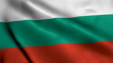 Bulgaristan Bayrağı. Bulgaristan Bayrağının Kumaş Saten Dokusu Faso 3D illüstrasyonunu sallıyor. Bulgaristan Cumhuriyeti 'nin Gerçek Doku Bayrağı