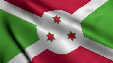 Burundi bayrağı. Bayrak Burundi 'nin Saten kumaş dokusu 3 boyutlu illüstrasyonunu sallıyor. Burundi Cumhuriyeti 'nin Gerçek Doku Bayrağı