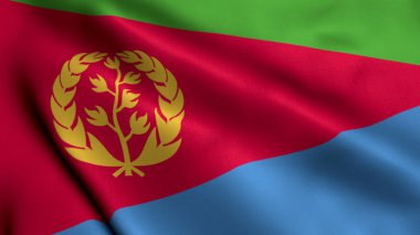 Eritre Bayrağı. Eritre Bayraklarının Kumaş Saten Dokusu 3 boyutlu illüstrasyonunu sallıyor. Eritre 'nin Gerçek Doku Bayrağı